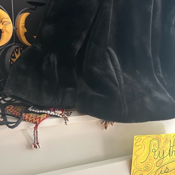 Pizazz Vintage Luxurious Black Faux Fur Pea Coat M - Picture 13 of 16